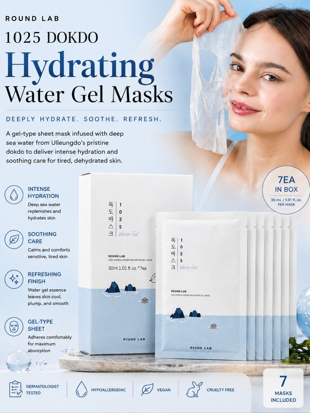 Round Lab 1025 Dokdo Hydrating Water Gel Masks (7 Masks)